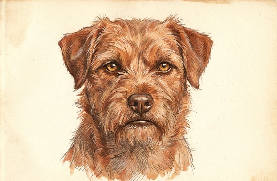 Illustration of a dog giving a hard, direct, unblinking stare with a tense, still face.